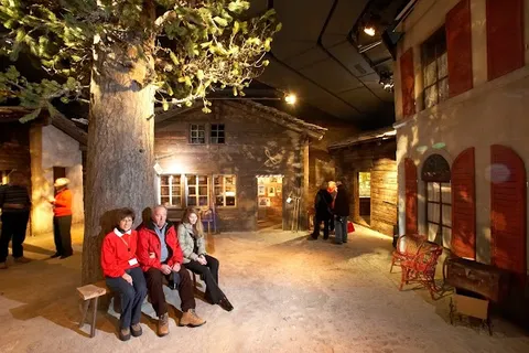 Matterhorn Museum and village viewpoints — Museum and mountain view — Swiss Alpine Passes — Switzerland