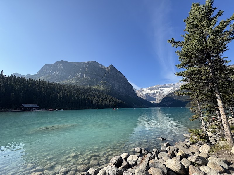 Lake Louise by reserved Parks Canada shuttle — lake — Trans-Canada Highway — Canada