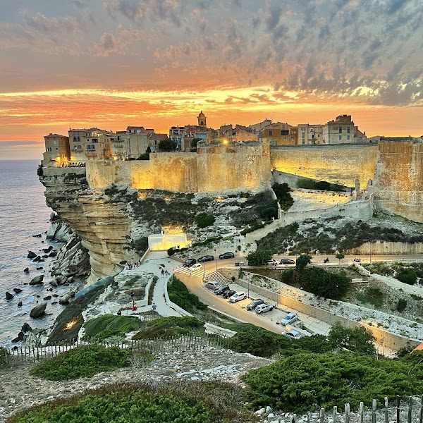 Bonifacio citadel and cliffs — Historic town — Corsica Island Drive — France