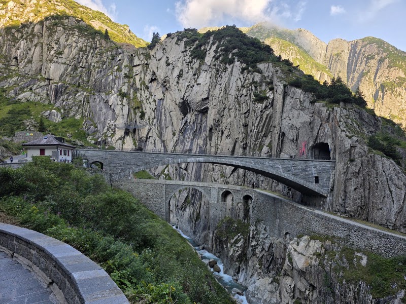 Devil’s Bridge and Suvorov Monument — Historic mountain crossing — Swiss Alpine Passes — Switzerland