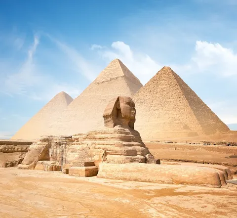 Pyramids of Giza — archaeological site — Cairo to Luxor Nile Valley — Egypt